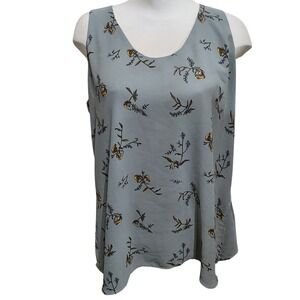 Camber & Grace Sage Green Floral Sleeveless Blouse XL Wildflower Scoop‎ Neck Top